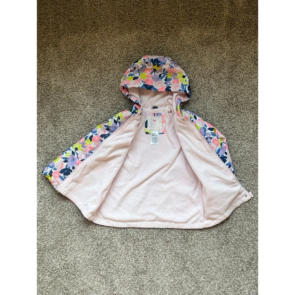Carters‎ Girls Floral Rain Jacket Hooded Fleece Lined Pink Purple Size M 5-6